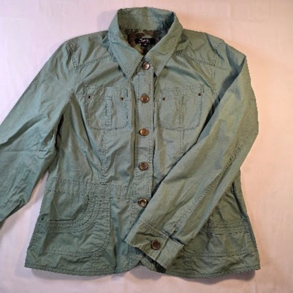 Tribal Women Sage Green Utility Jacket Button Front Pockets Size 14